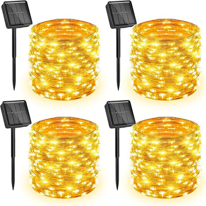 Solar String Lights, 4 Packs Total 132Ft 400 LED Fairy Lights Warm White | IP65 Waterproof Twinkle Lights with 8 Modes, Patio Lights for Tree Outside Patio Yard Party Wedding Christmas Decoration