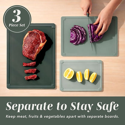 COOK WITH COLOR Extra Large Cutting Board Set, Jumbo-Sized Boards with Rubber Border for Enhanced Cooking Experience, 3-Piece, Dark Sage
