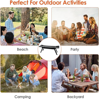 Generic Portable Foldable BBQ Griddle, Outdoor Camping Barbecue Grill, Iron-Plated, Charcoal Drawer, for Outdoor Camping Hiking Picnics Traveling, 34.25in x 8.85in x 12in LxWxH (Ship From US), Black