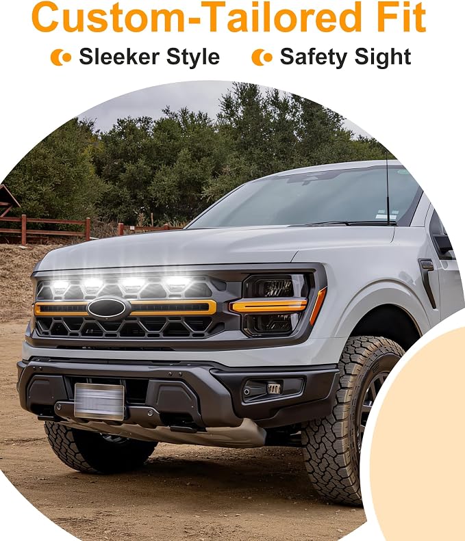 LED Grill Lights for Ford F150 2024-2026 Accessories Tremor Only, White | Direct-Snap F150 Front Grille Marker Lights, OEM-Style Fit, IP68 Waterproof, Raptor-Style Front-End Upgrade, Off-Road Ready