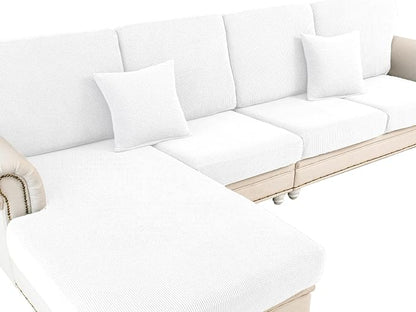 LA MEACK Couch Cushion Cover Seat Cushion Cover Stretch Armchair Cover Separate Sectional Sofa Slipcovers Furniture Protector(1 Piece for Seat or Sofa Backrest, White)