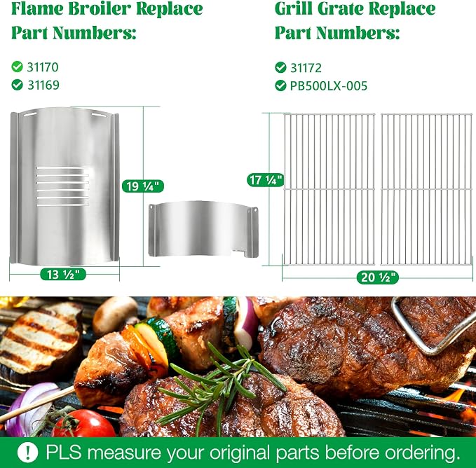 Flame Broiler Kit for Pit Boss Lexington 500 540 550 Series Cooking Grid Smoker Grill Grate Replacement Parts Pitboss Pellet Drip Tray Diffuser Heat Deflector Plate BBQ Accessories PB500NX