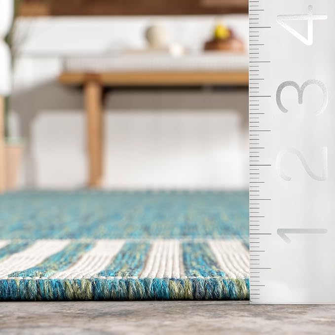 nuLOOM Asha Teal Bordered Power Loomed Indoor/Outdoor Area Rug, 10' x 12'