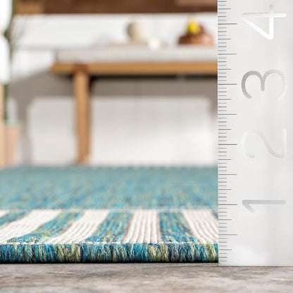 nuLOOM Asha Teal Bordered Power Loomed Indoor/Outdoor Area Rug, 10' x 12'