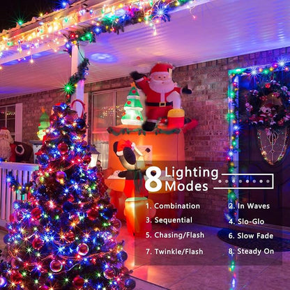 Brizled Colored Outdoor Christmas Lights, 78.74ft 240 LED Xmas Tree Lights | Connectable; 8 Modes; Waterproof; Timer; Indoor Twinkle Plug in Mini String Light for Xmas Tree Fireplace Party Garden Decor