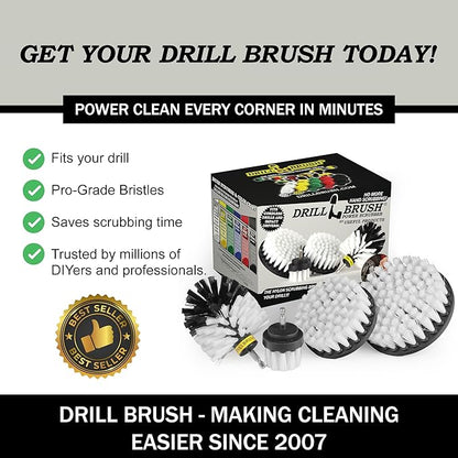 White Soft Interior Car Detailing Drill Brush Set - Nylon Auto Scrubber | Soft Bristle Power Scrubber Attachments for Cleaning Car, Truck, Upholstery, Carpet, Leather, Seats, Wheels, Rims & Trim