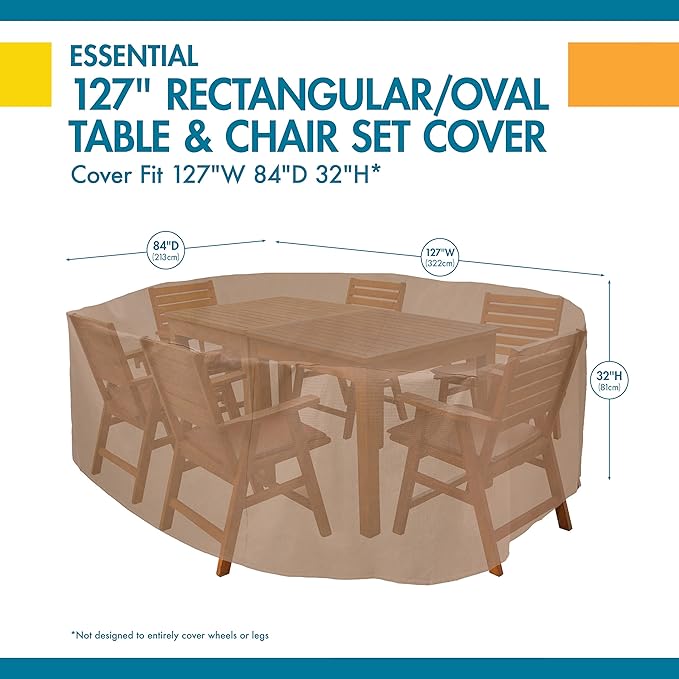 DUCKCOVERS Essential Water-Resistant 127 Inch Rectangular/Oval Patio Table & Chair Set Cover, Outdoor Table and Chair Cover