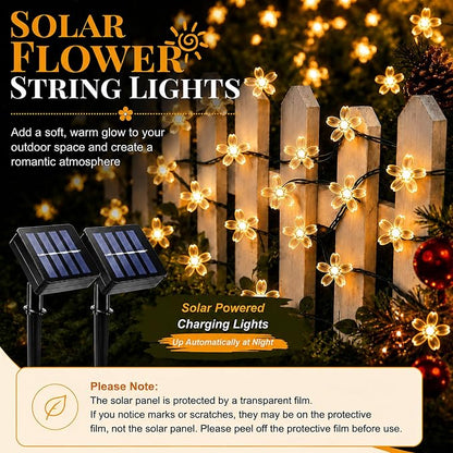 2 Pack 100 LED Solar Flower String Lights, Outdoor Waterproof,Warm White | Total 33FT Fairy Light, Cherry Blossom Christmas Lights for Garden Yard Fence Patio Christmas Tree Wedding Party Decoration