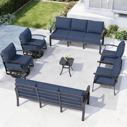 ALAULM Aluminum Patio Furniture Set with 2 Swivel Chairs 10-seat Metal Outdoor Furniture Patio Sectional Sofas Patio Conversation Set w/5.1" Cushions for Patio, Backyard, Poolside-DarkBlue