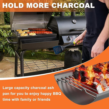LS'BABQ 20 Inches Ash Pan Charcoal Grill Replacement Parts for Chargriller 5050 5072 5650 2123 2223 2823 Charcoal Grills with 2 PCS Fire Grate Hangers, Replacement Part for Chargriller Model #200157