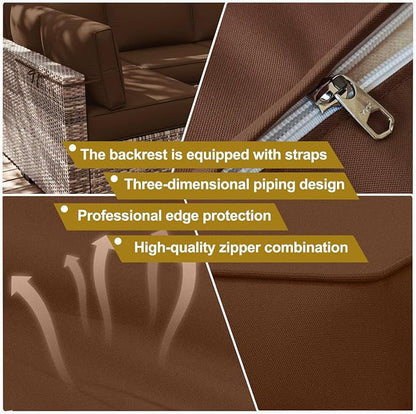 14 Piece Outdoor Patio Cushion Cover Replacement, Waterproof Patio Cushion Covers, Outdoor Furniture Cushion Covers Set for 6 Seat Wicker Rattan Sofa (Coffee)
