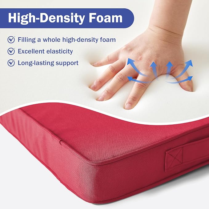 IPYNBAP Outdoor Cushions, Outdoor Chair Cushions 22x22x3 Inch, Cushions for Outdoor Furniture with Removable Cover, Waterproof & Fade Resistant Outdoor Seat Cushions for Patio, Lawn, Burgundy