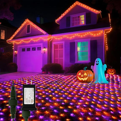 LitHome 21FT x 5FT Halloween Net Lights Outdoor Connectable, 360 LED | Purple Orange Bush Lights with 8 Modes, Waterproof Net Mesh Light Dark Green Wire for Bushes Shrubs Trees Holiday Decor