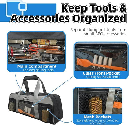 22 Inch Grill Tool Storage Bag, Heavy-Duty 1680D Oxford Organizer | Water-resistant protection; Fits long BBQ utensils; Easy to carry; For camping, RV and tailgating; Bag only