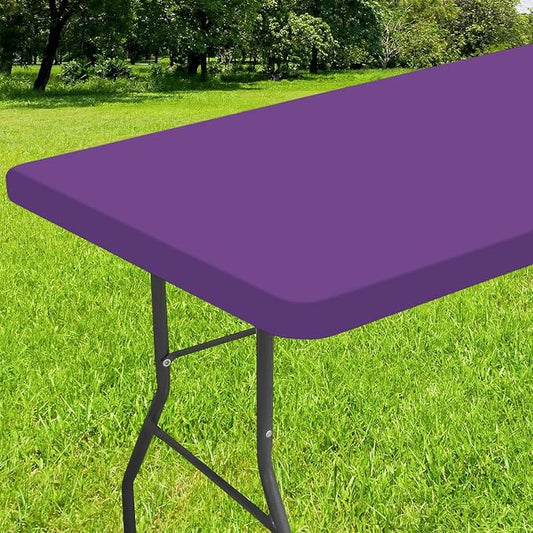 Smiry Rectangle Tablecloth, Elastic Fitted Flannel Backed Vinyl Tablecloths for 4ft Folding Tables, Waterproof Wipeable Table Covers for Indoor, Outdoor, Camping and Picnic (Purple, 24"x48")