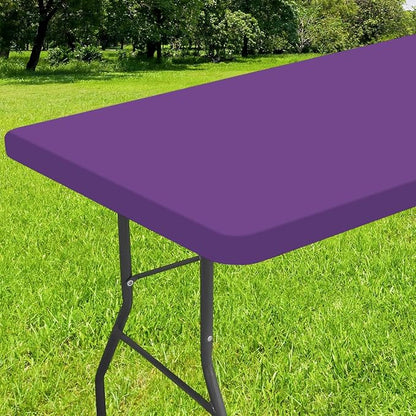 Smiry Rectangle Tablecloth, Elastic Fitted Flannel Backed Vinyl Tablecloths for 4ft Folding Tables, Waterproof Wipeable Table Covers for Indoor, Outdoor, Camping and Picnic (Purple, 30"x48")