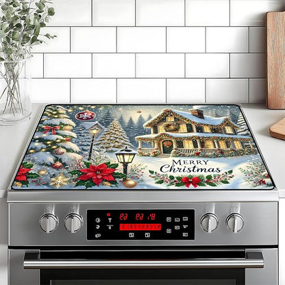 Christmas Stove Top Cover Snowman Stove Top Cover for Home Decoration Kitchen Pad Non-Stick Washable Cooktop Covers Countertop Protector Keep Stove Clean 28"x20" (Snowhouse -1)