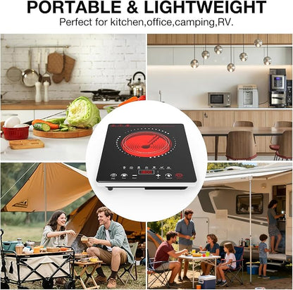Portable Electric Cooktop GTKZW, 1800W Single Stove Burner Hot Plate with LED Touch Screen, for RV and Dorm