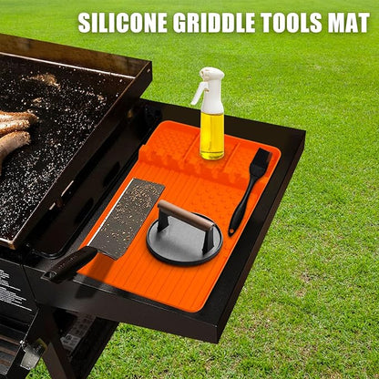2 PCS Silicone Griddle Tools Mat for Blackstone,Grill BBQ Caddy Utensils Holder for Kitchen,Cooking & Countertop,Large Spatula Mat with Drip Pad,Griddle Accessories for Blackstone (Black 2pcs)