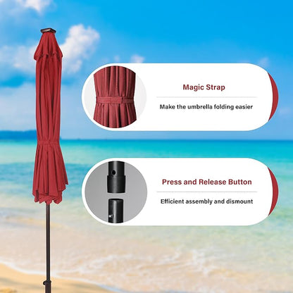 YSSOA 9' Solar Umbrella 32 LED Lighted Patio Umbrella Table Market Umbrellas with Push Button Tilt/Crank Outdoor for Garden, Deck, Backyard and Pool, Red