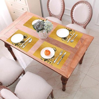 Sunflower Placemats Set of 4, Summer Table Mats for Dining Table | Heat Resistant Washable Linen Gold Place Mats for Kitchen Party Home Farmhouse Decor 12x18 Inch