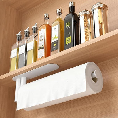 STWWO Paper Towel Holder Under Cabinet, Self-Adhesive Paper Towel Rack | White, Under Counter Under Sink Paper Towel Holder, Self-Adhesive or Wall Mounted, Fits Kitchens Bathrooms & RV