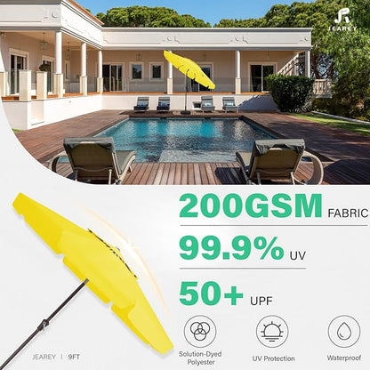 JEAREY 9' 2-Tiers Patio Umbrellas Outdoor Market Table Umbrella w/Push Button Tilt/Crank, 8 Sturdy Ribs, UV Protection Waterproof Sunproof(Yellow)
