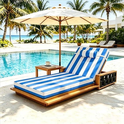 Chaise Lounge Cushion for Outdoor Furniture, Waterproof, Fade-Resistant and Tear Resistant, Patio Lounger Pads with Removable Cover for Pool, Deck, Lawn, 72x21x4 Inch, Blue & White Stripe