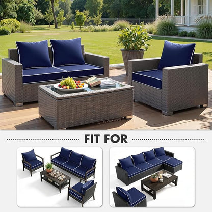 MIULEE Navy Outdoor Seat Cushion 24x24 Inch Waterproof Cushion | Deep Seat and Back Cushion for Patio Furniture Chair Sofa Couch, Fade Resistant, Handle and Adjustable Straps