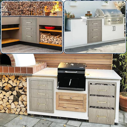 PeakPursuit Stainless Steel Outdoor Kitchen Triple Drawers - Heavy Duty with Handles, Weather-Resistant Flush Mount for BBQ Island, Patio Grill & Outdoor Cooking Space, 14" W x 20.3" D x 23" H