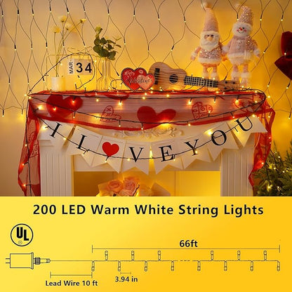 YEGUO 200 LED 66ft String Lights Outdoor Waterproof, Warm White Christmas Light Indoor, 8 Modes Green Wire Twinkle Xmas Tree Light Plug in with Memory Timer