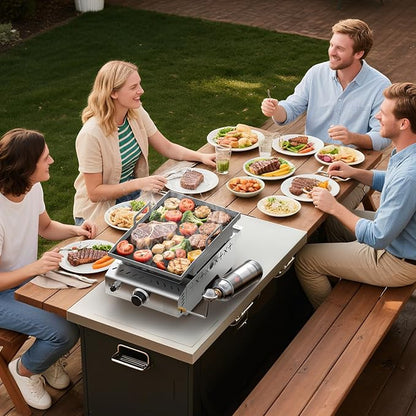 COWSAR Stainless Steel Tabletop Grill – 18-Inch Portable Propane Griddle | Gas Griddle,8000 BTU Flat Top Cooking Surface for Camping,Griddle with Handle