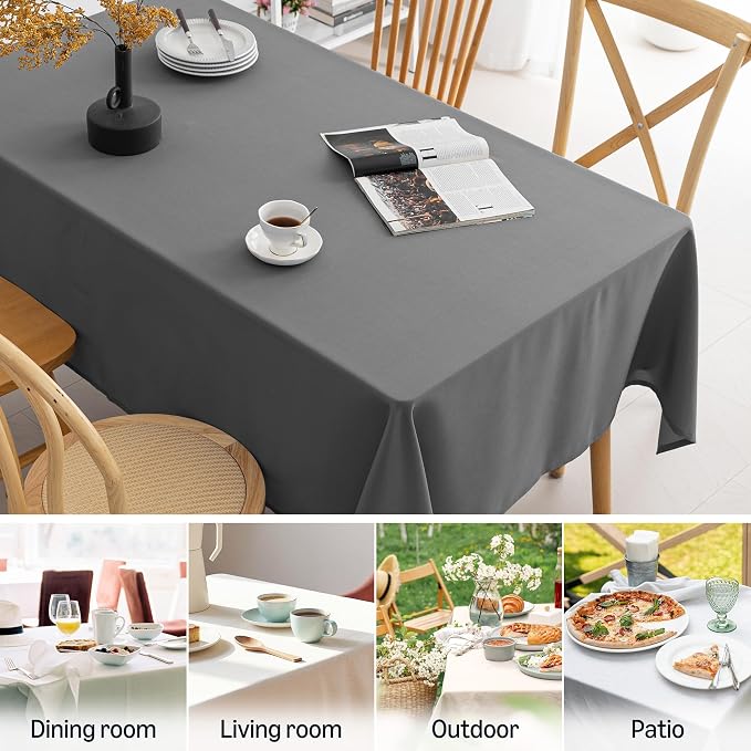 Amazon Basics Thin Rectangle Tablecloths, Water-Resistant Textured Fabric, Wrinkle Resistant, Washable Decorative Table Cover for Dining, Parties, 60" x 120", Dark Gray, Pack of 2