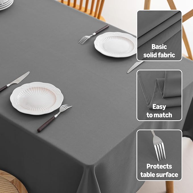 Amazon Basics Thin Rectangle Tablecloths, Water-Resistant Textured Fabric, Wrinkle Resistant, Washable Decorative Table Cover for Dining, Parties, 60" x 84", Dark Gray, Pack of 2