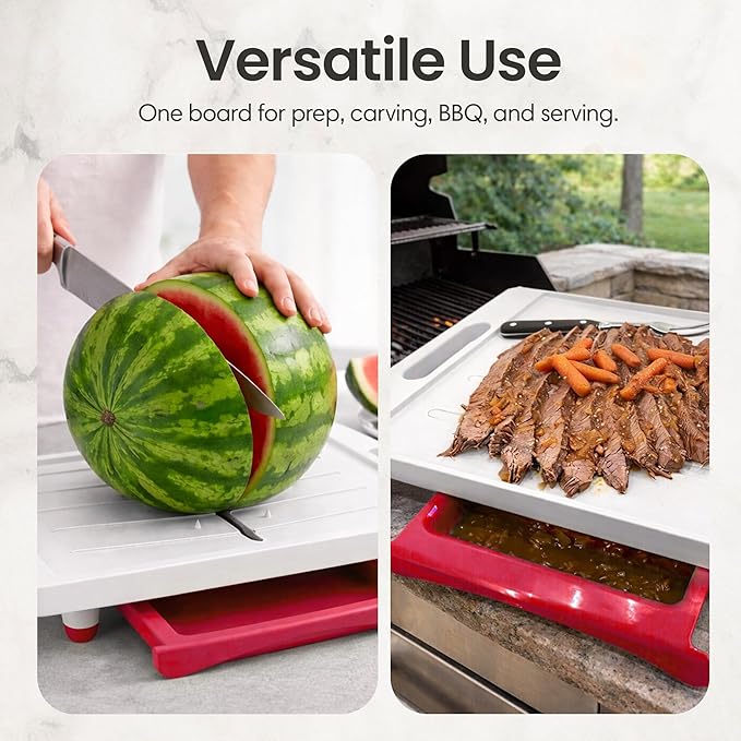 Large Cutting Board - XL Meal Prep System with Juice Groove, Spikes, Drip Tray & Removable BPA Free Cutting Board - Patented Multi-Feature Design Carving Board - BBQ Essential & Kitchen Gifts