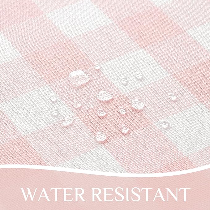 Softalker Pink Gingham Tablecloth 70 x 70 Inch Round, Outdoor Linen Cotton Checkered Table Cloth with Tassel, Heavy Duty Wrinkle Free Buffalo Plaid Table Cover for Kitchen Dining Home Party