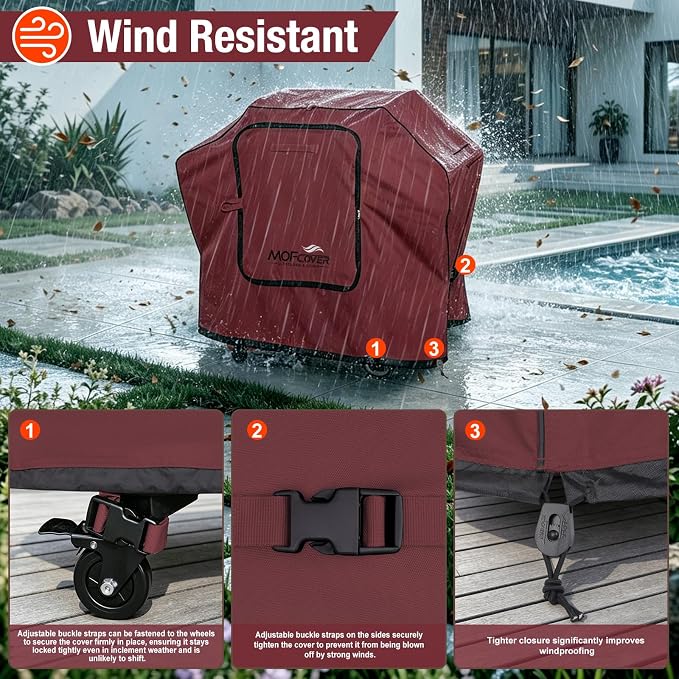 Exclusive Foldable 58 inch Grill Cover, 600D Heavy Duty Outdoor BBQ Cover for Weber Genesis II/EX/SX/LX 300 and Genesis 300 Series Weber 7130, 3-5 Burners Grill, Red