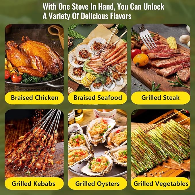 Charcoal Grill, Smoker Barbecue Grill, 2 In 1 Outdoor BBQ Grill, Large Double-sided Grilling Area With Beech Wood Handles, Barbeque Grill With Stainless Steel Grill And Baking Tray, For Camping Picnic