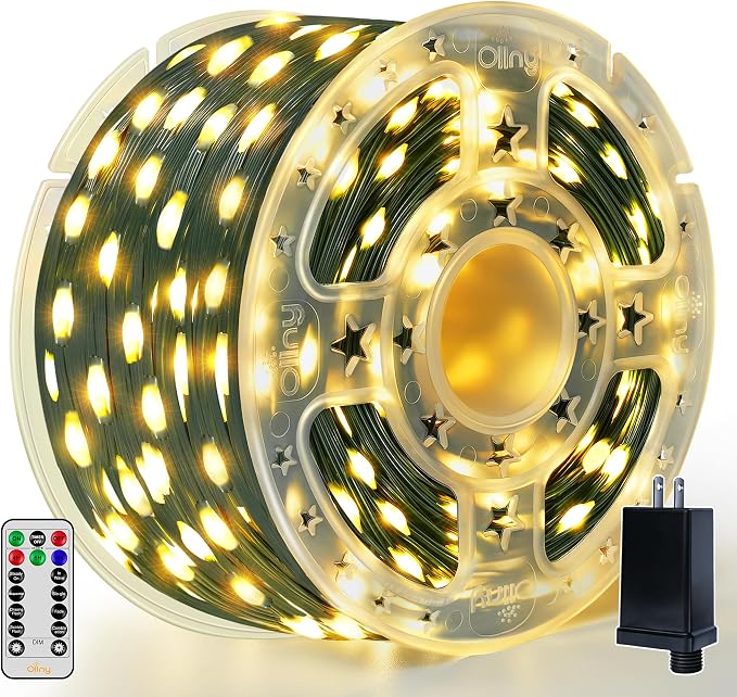 Ollny Christmas Lights 1000 LED 330 FT, IP67 Waterproof Plug in Christmas Tree Lights with Remote, 8 Modes, 3 Timers, Dimmable, House Xmas Indoor Decorations String Light (Warm White)