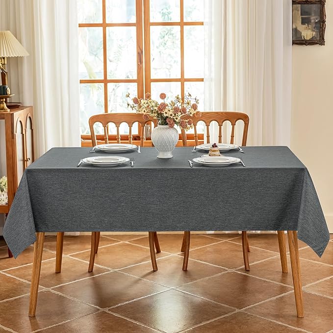 Seenus Faux Linen Textured Gray Tablcloth for 6 Seats Rectangle Table, Stain Resistant & Washable Gray Tablecloth in Dining Room Kitchen Outdoor Party, 60 x 84 Inch