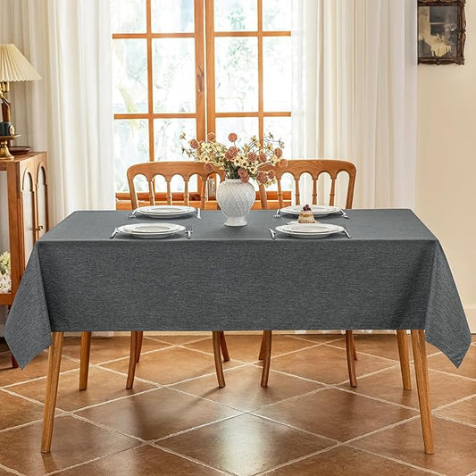 Seenus Faux Linen Textured Gray Tablcloth for 6 Seats Rectangle Table, Stain Resistant & Washable Gray Tablecloth in Dining Room Kitchen Outdoor Party, 60 x 84 Inch