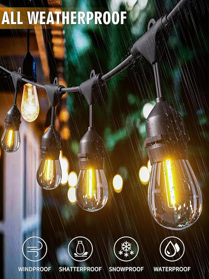 Outdoor-String-Lights-100FT-Patio-Light with 32 Shatterproof S14 Dimmable Edison Bulbs, Connectable Heavy Duty Outdoor lighting, Commercial Grade Waterproof String Light for Porch Market Backyard