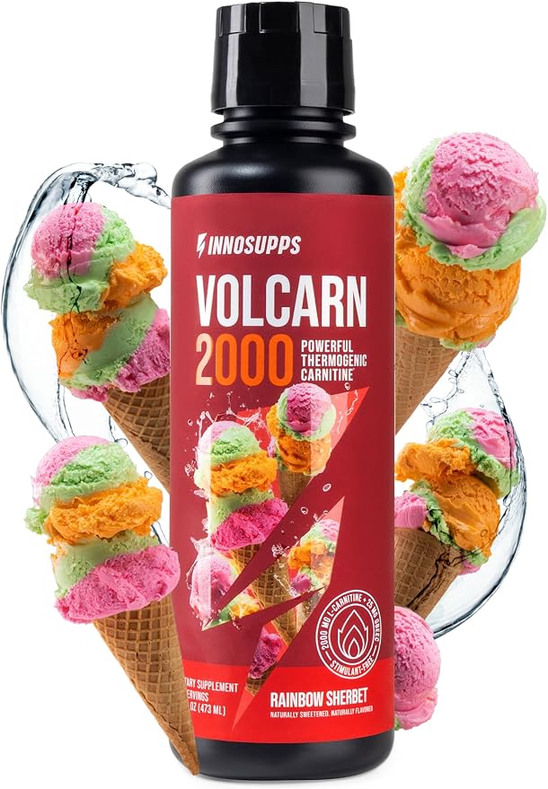 Volcarn 2000 L-Carnitine Liquid Energy, Rainbow Sherbert, 32 Servings | Energy booster and ATP supplement with GBEEC; Enhances focus; Caffeine-free, no artificial sweeteners