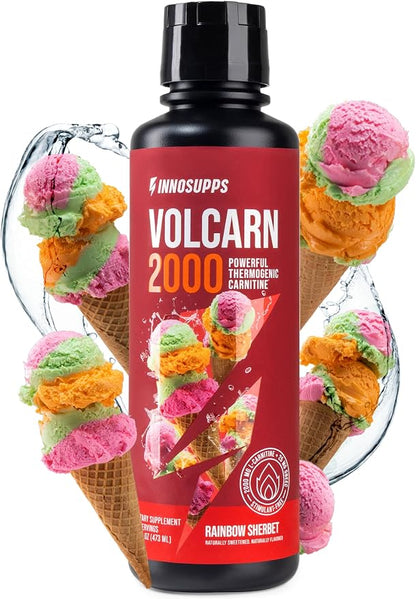 Volcarn 2000 L-Carnitine Liquid Energy, Rainbow Sherbert, 32 Servings | Energy booster and ATP supplement with GBEEC; Enhances focus; Caffeine-free, no artificial sweeteners