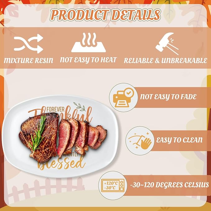 R HORSE Fall Thanksgiving Melamine Platter Gift, Reusable Serving Tray | Fall Autumn Thanksgiving Gift for Women Men Friend, Ideal for Turkey, Appetizer, Snack, Dessert, Indoor Outdoor Dinner Party