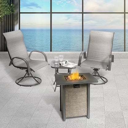 Teamson Home 27.95" Outdoor Metal & Textliene Propane Gas Fire Pit Table and Accessories, Brown/Beige