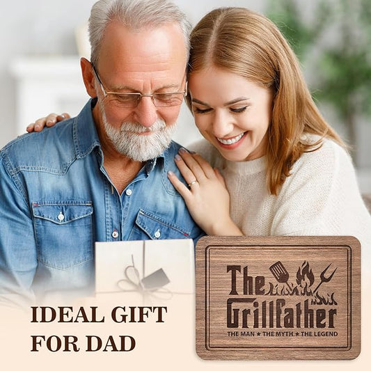 Fathers Day Birthday Gift for Dad, The Grillfather Walnut Wood Cutting Board, Dads Gift from Daughter Son, Cool Kitchen Gifts for BBQ, Grill Masters, Best Dad Board Present for Dads, Father, Daddy