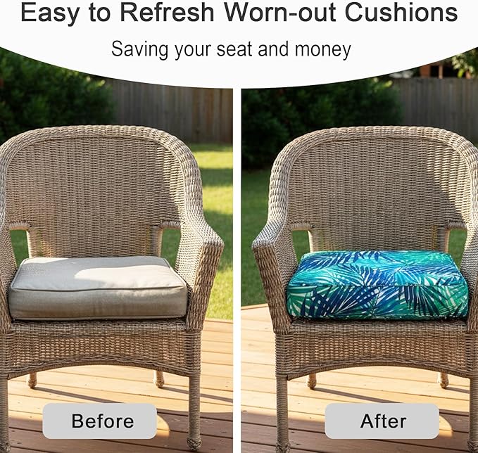 NettyPro Outdoor Cushion Cover Waterproof Patio Chair Seat Cushion Slip Cover 4 Pack, 20 x 18 x 4 Inch