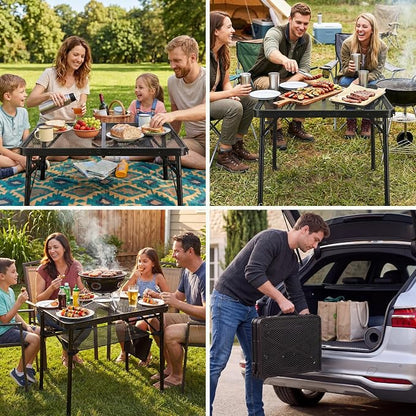 Folding Grill Table, 24"x16" Portable Camping Table with Storage Pocket, Heat Resistant & Waterproof Outdoor Picnic Table, Sturdy Lightweight for Travel Cooking BBQ, Camping, Backyard