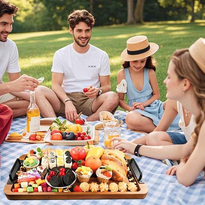 Large Wooden Charcuterie Board with Handles Long BBQ Serving Tray Platters | Rectangular Meat Cutting Board with Juice Grooves for Party Appetizers,Home & Outdoor Housewarming Gift 23.6x11.8x1.1”